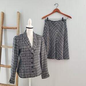 Context Black & White Tweed Circle Skirt Suit Size 8